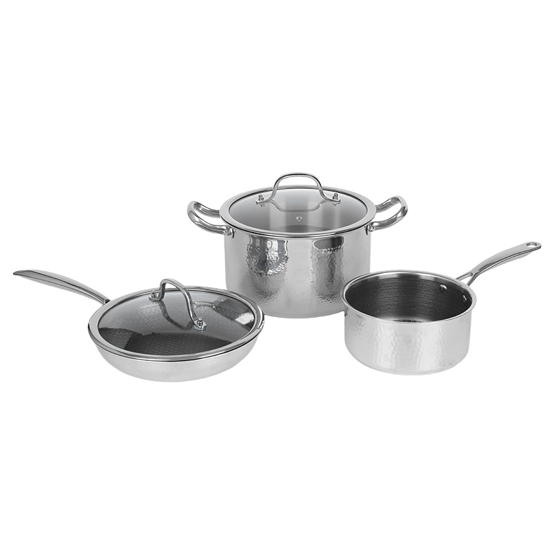 BRS06 Polished Stainless Steel Hammered Texture Cookware Set